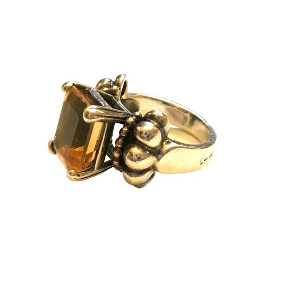 Lagos Glacier Caviar Emerald Cut Citrine Ring Womens 5 Sterling Silver Gold M - Picture 7 of 14